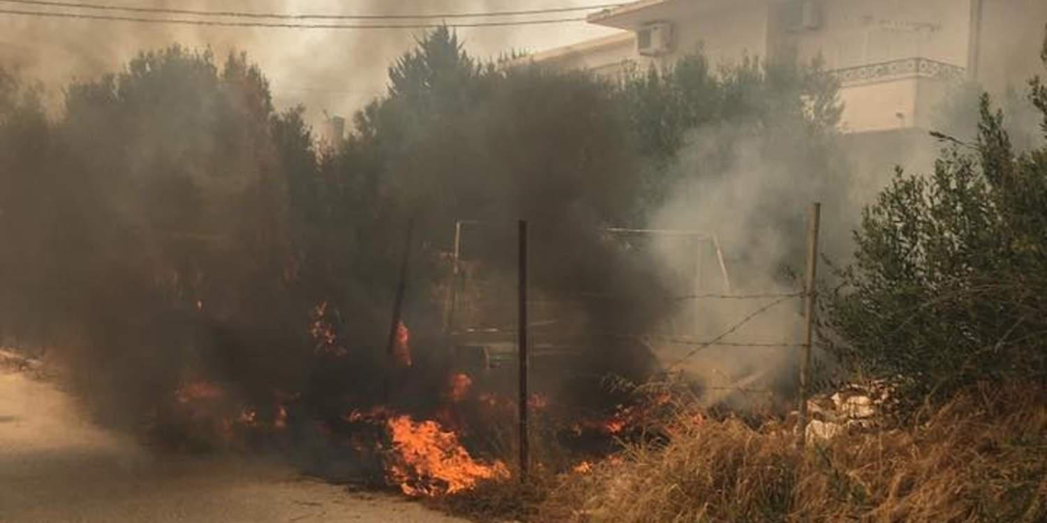 Πυρκαγιά στην Πλάκα Κερατέας -Περνά μέσα από τις αυλές των σπιτιών η φωτιά
