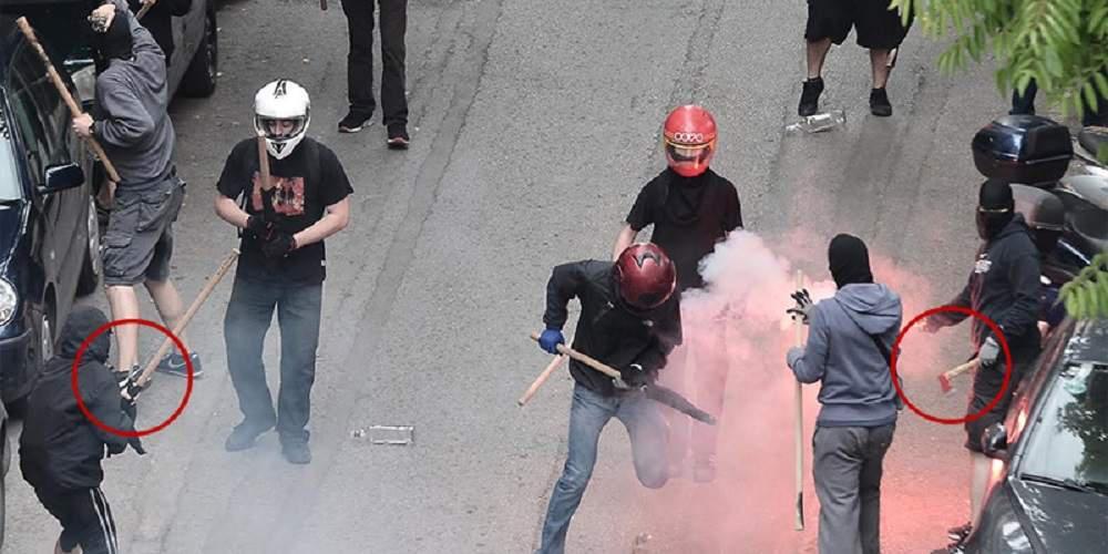 Φρίκη: Με τσεκούρια και στιλέτα στο… «οπλοστάσιο» τους οι αναρχικοί στις συμπλοκές [εικόνες]