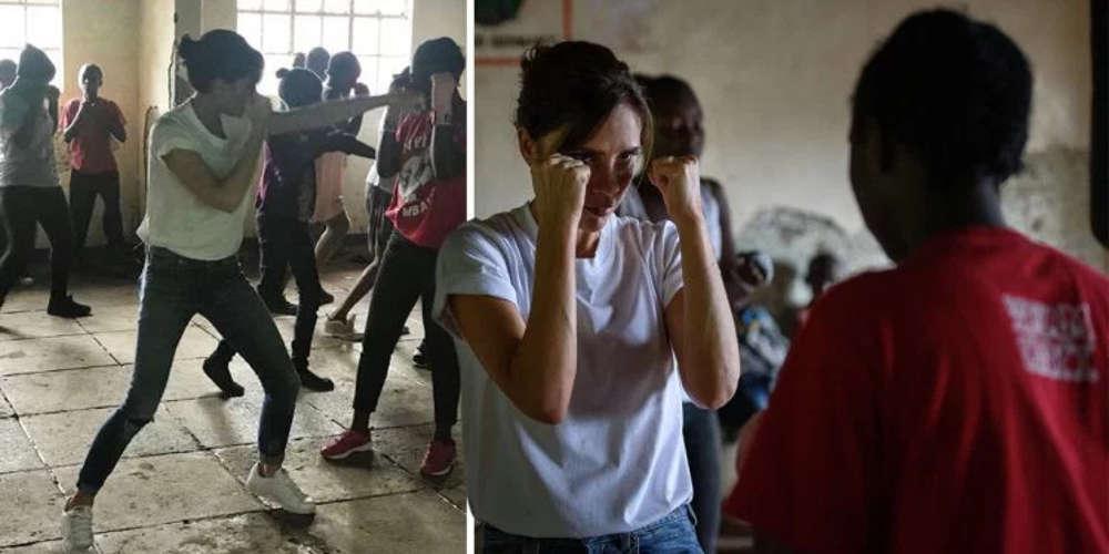 Η Βικτόρια Μπέκαμ εξασκήθηκε στο μποξ με κορίτσια από το BoxGirls στην Κένυα