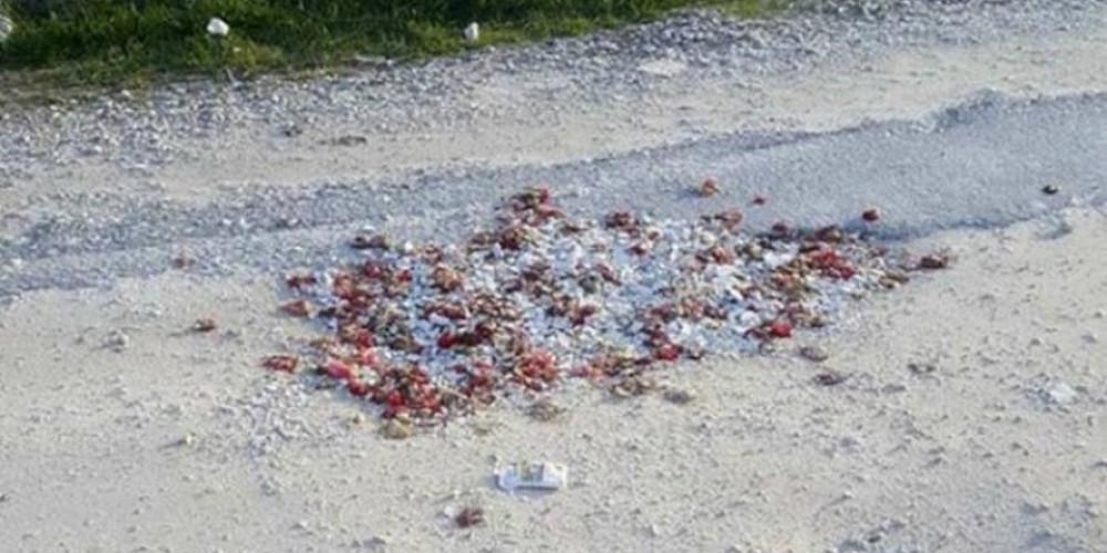 Με σπασμένα πιάτα και γαρύφαλλα μπάζωσαν λακκούβες σε δρόμο! [εικόνες]