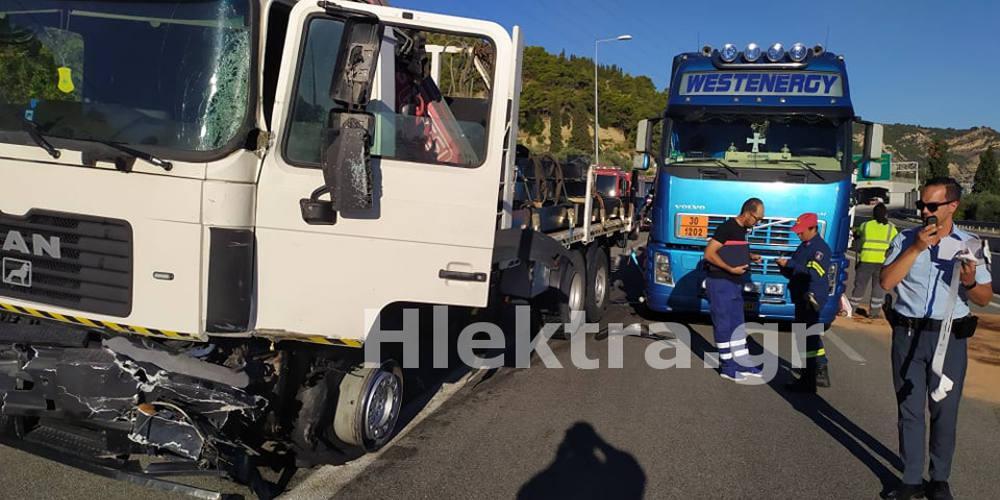 Σφοδρή σύγκρουση νταλίκας με βυτιοφόρο στην Εθνική Οδό Αθηνών - Κορίνθου