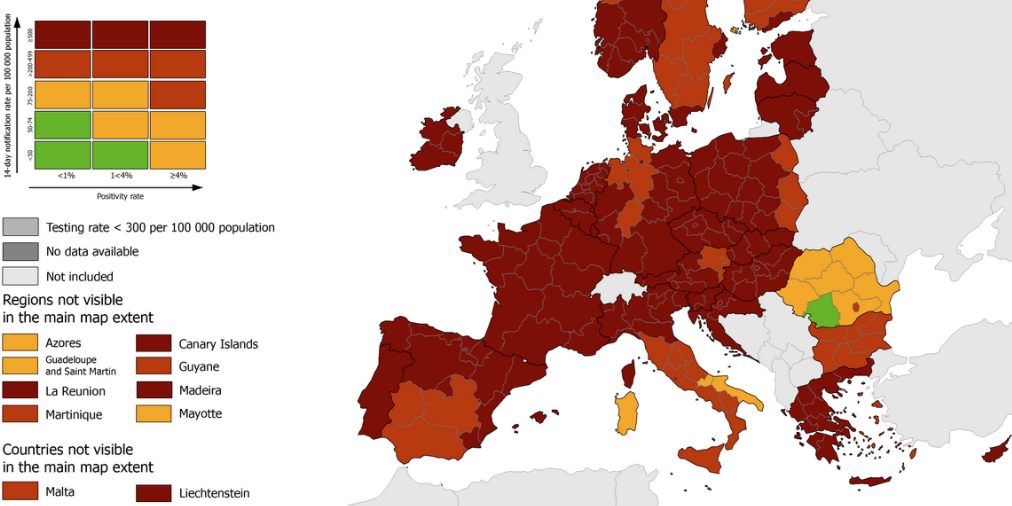 Χάρτης ECDC: Στο «βαθύ κόκκινο» όλη η Ελλάδα
