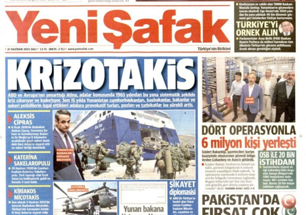 Krizotakis: H Yeni Safak κατηγορεί τον Μητσοτάκη για την κρίση – Επίθεση τουρκικού τύπου και σε Σακελλαροπούλου