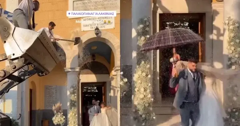 Λακωνία: Νιόπαντρο ζευγάρι «πνίγηκε» στο ρύζι – Δεν σταμάτησαν να τους ρίχνουν με φτυάρια [Βίντεο]
