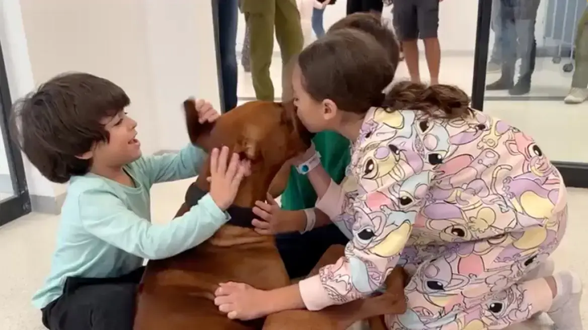 Πόλεμος στο Ισραήλ: Η συγκινητική στιγμή που τρία αδέρφια όμηροι της Χαμάς βλέπουν ξανά τον σκύλο τους [Βίντεο]