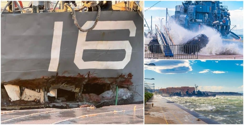 Κακοκαιρία: Θρίλερ με το «Βέλος» στη Θεσσαλονίκη – Ρήγμα στην πρύμνη από την πρόσκρουση στην π