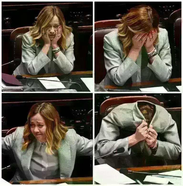 Μελόνι: Viral βίντεο-Η Ιταλίδα πρωθυπουργός βάζει το κεφάλι της μέσα στο σακάκι της