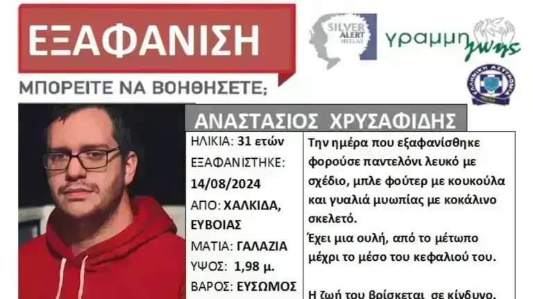 Εξαφάνιση 31χρονου στη Χαλκίδα – Εκδόθηκε Silver Alert