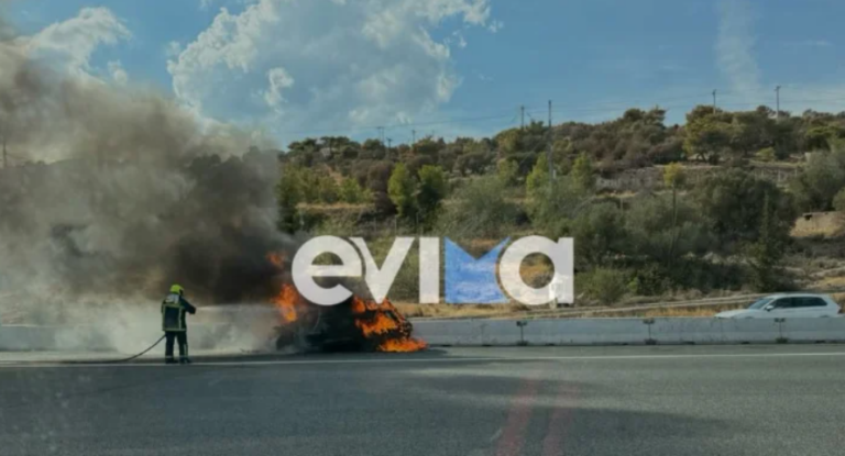 Φωτιά σε ΙΧ στα διόδια της Ελευσίνας [εικόνες]