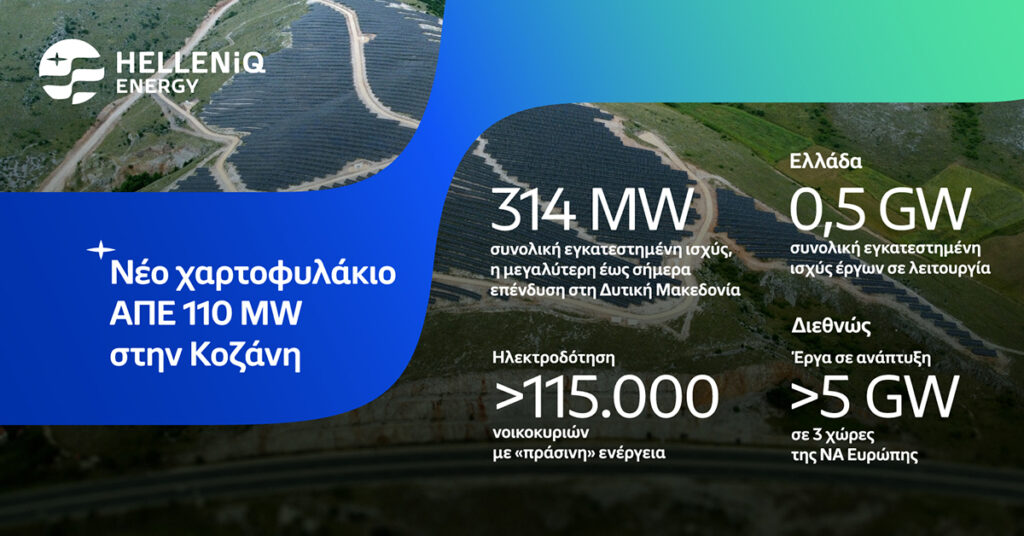HELLENiQ ENERGY: Απόκτηση νέου χαρτοφυλακίου έργων ΑΠΕ 110 MW, στην Κοζάνη