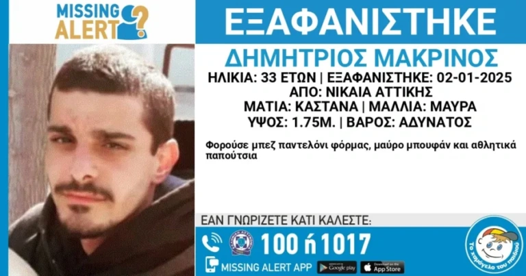 Νίκαια: Συναγερμός για την εξαφάνιση 33χρονου