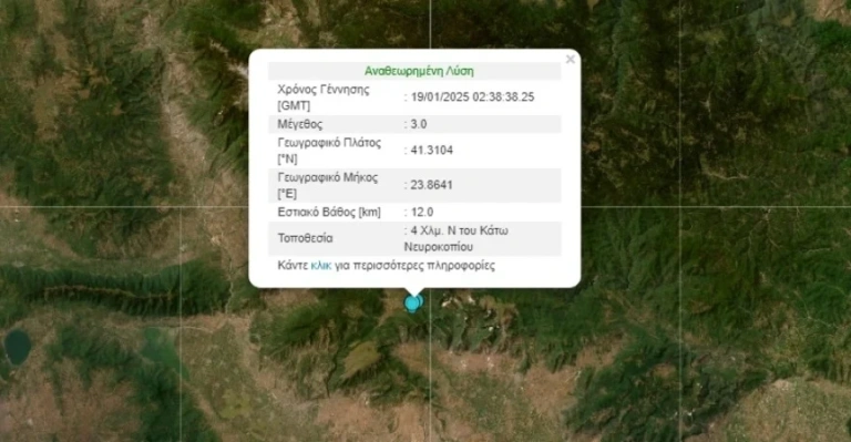 Σεισμός 3 Ρίχτερ στο Νευροκόπι
