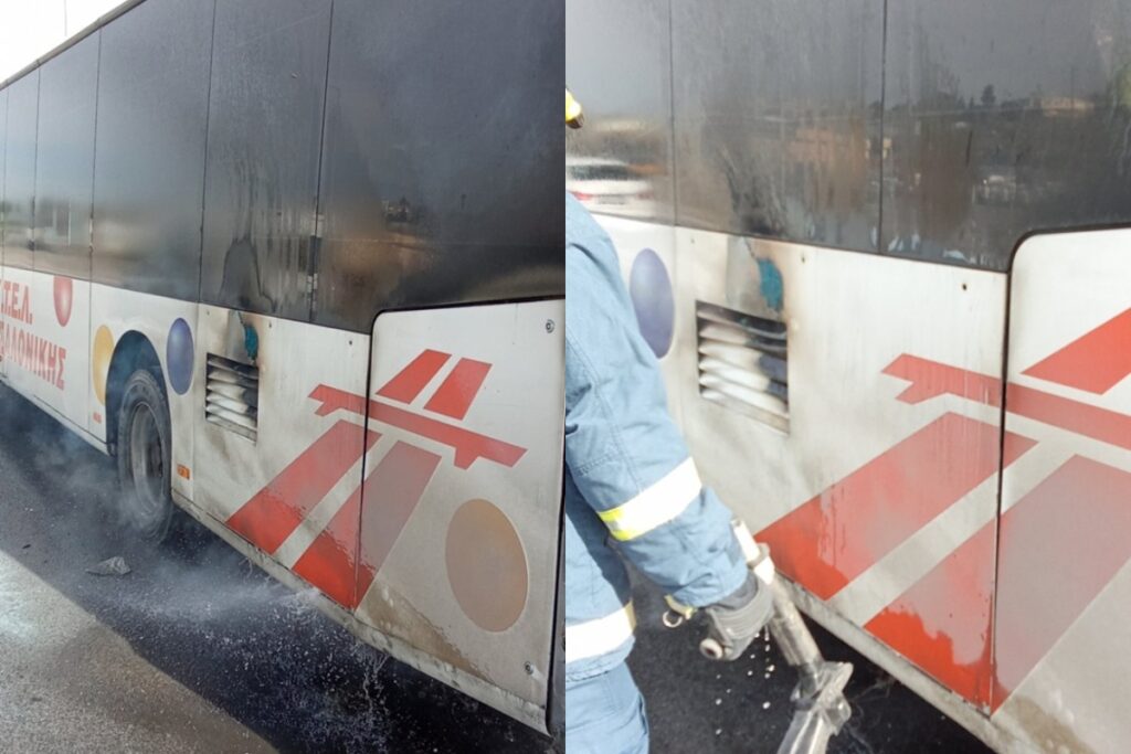 Φωτιά τώρα σε εν κινήσει λεωφορείο στη Θεσσαλονίκη με επιβάτες