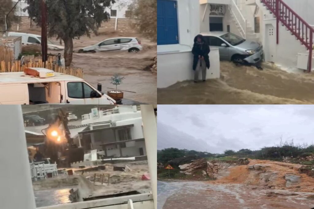 Κακοκαιρία στις Κυκλάδες: «Πνίγηκαν» Πάρος, Μύκονος, Σύρος – Ήχησε το 112, ενώ καταστράφηκαν κ