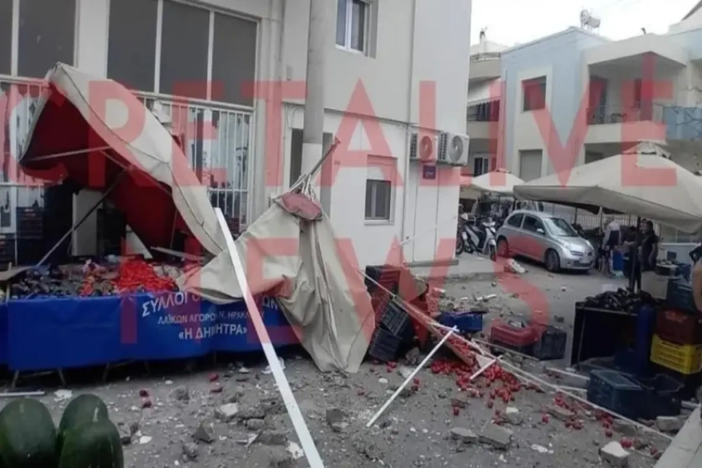 Κρήτη: Μεγάλο τμήμα μπαλκονιού έπεσε πάνω σε πάγκο λαϊκής αγοράς