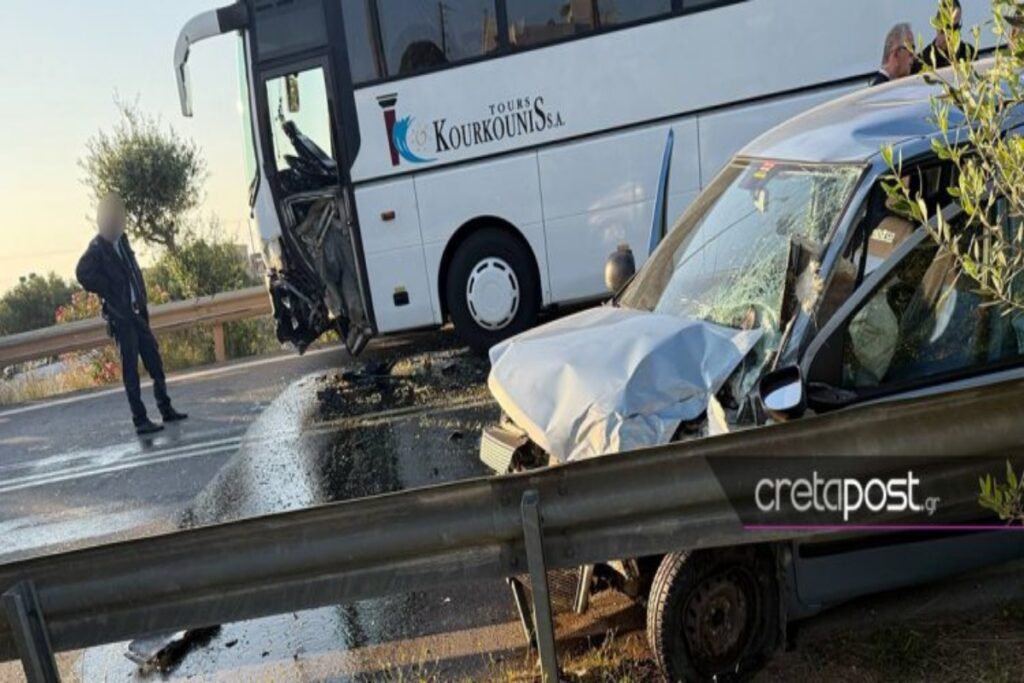 Κρήτη: Τουριστικό λεωφορείο συγκρούστηκε με αυτοκίνητο στις Γούβες – Ένας τραυματίας