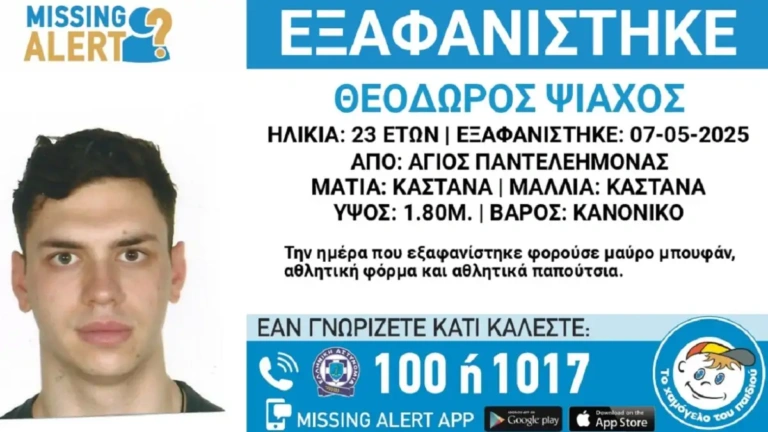 Συναγερμός για την εξαφάνιση του 23χρονου Θοδωρή από τον Άγιο Παντελεήμονα