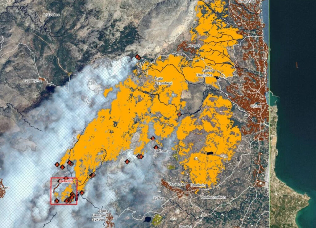 Φωτιά στην Χίο: Έχει καεί το 1/8 του νησιού – Σοκάρει χάρτης του Copernicus