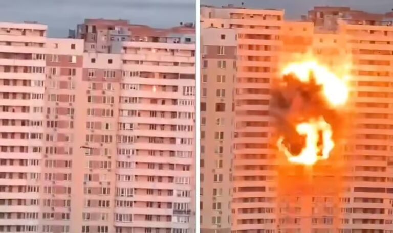 Σοκαριστική στιγμή: Πολυκατοικία ανατινάσσεται στο Κίεβο καθώς ο ρωσικός στρατός εξαπολύει την κόλαση
