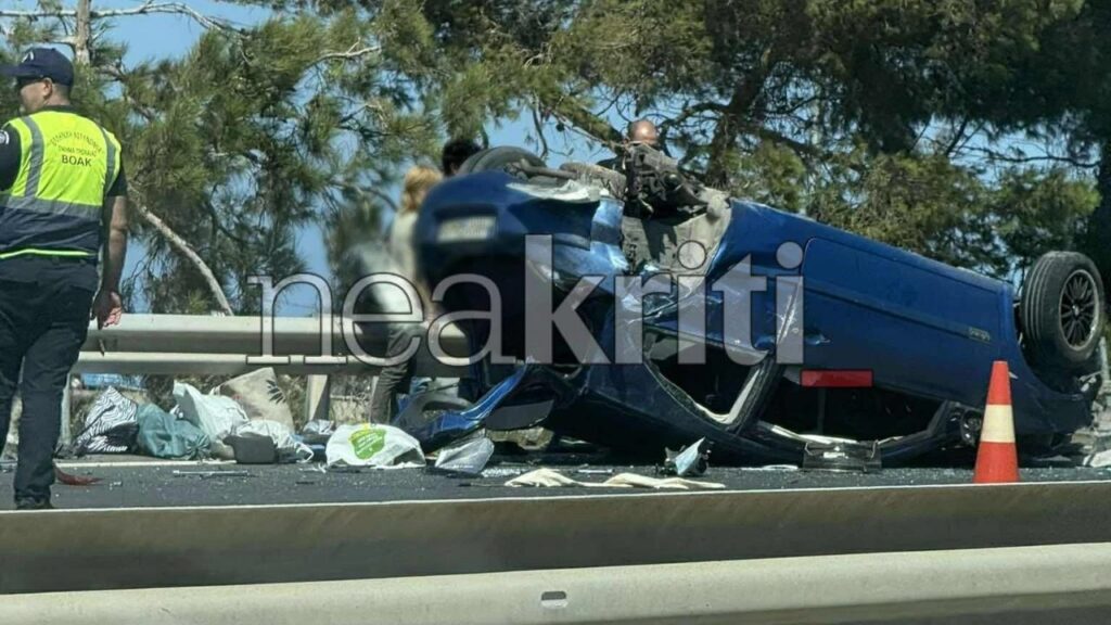 Ηράκλειο: Τέσσερις τραυματίες σε τροχαίο στον ΒΟΑΚ – Τούμπαρε το ένα αυτοκίνητο