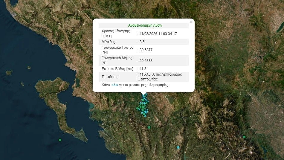 Σεισμός 3,5 στην Ήπειρο μετά την ισχυρή δόνηση – 20 μετασεισμοί τις τελευταίες ώρες