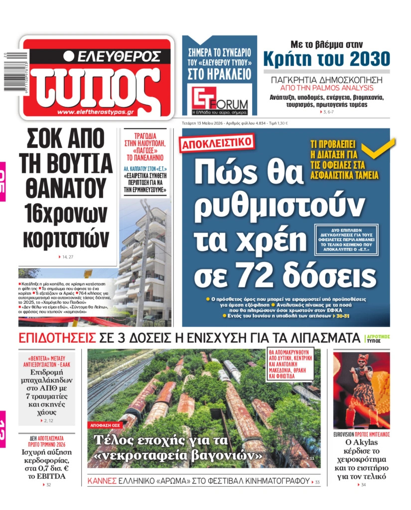 Ελεύθερος Τύπος – Τετάρτη 13 Μαΐου 2026