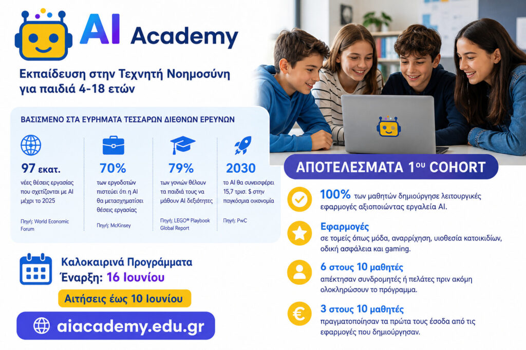 AI Academy: Ακαδημία στην Αθήνα Εκπαιδεύει Μαθητές Ηλικίας 4 έως 18 ετών στη Τεχνητή Νοημοσύνη