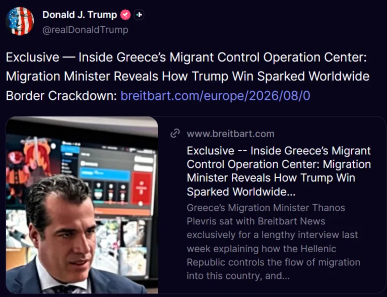 Τραμπ: Αναδημοσίευσε τη συνέντευξη Πλεύρη – «Είμαι θαυμαστής του»