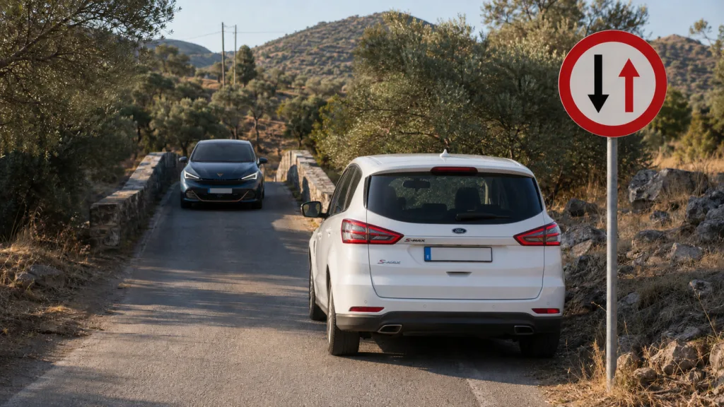 Τι σημαίνουν τα δύο αντίθετα βέλη; Ποιος έχει προτεραιότητα όταν στενεύει ο δρόμος;